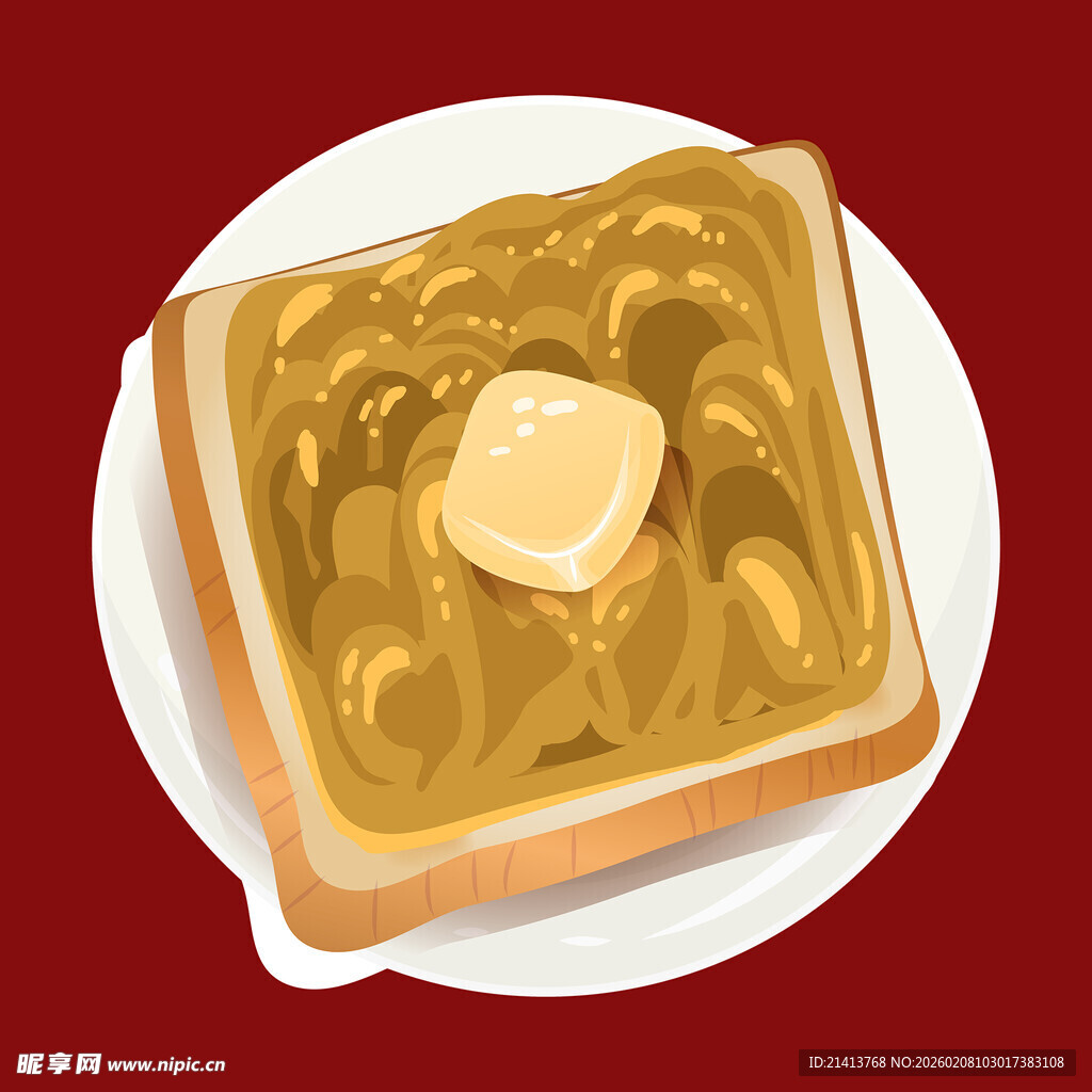 涂有花生酱与黄油的吐司