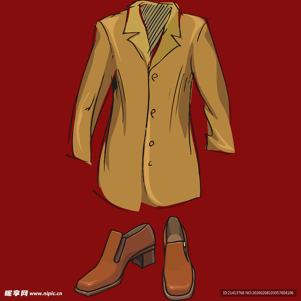 复古风格长款风衣与皮鞋