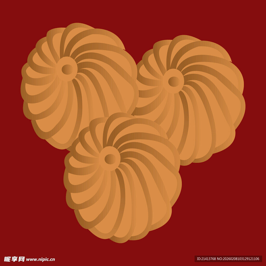 三枚旋涡状美味曲奇饼干