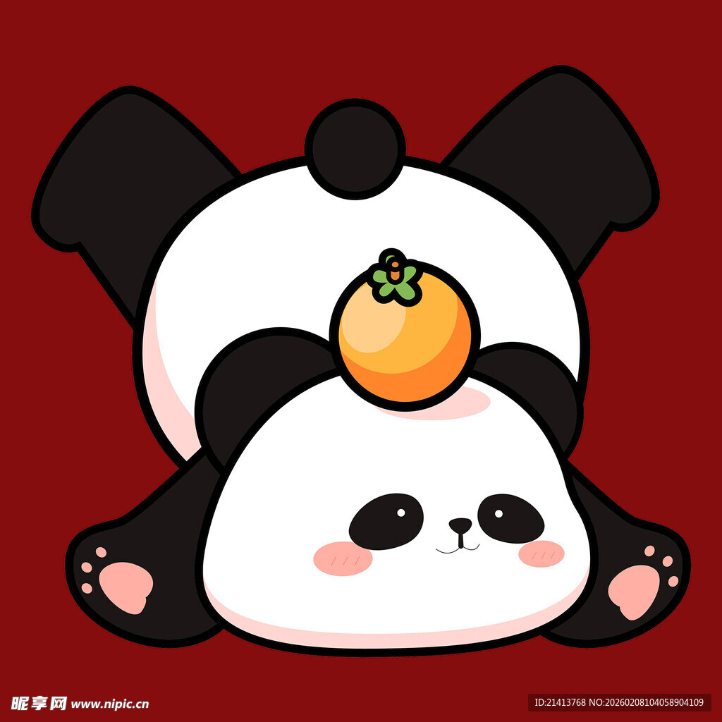 趴着顶橘子的可爱熊猫