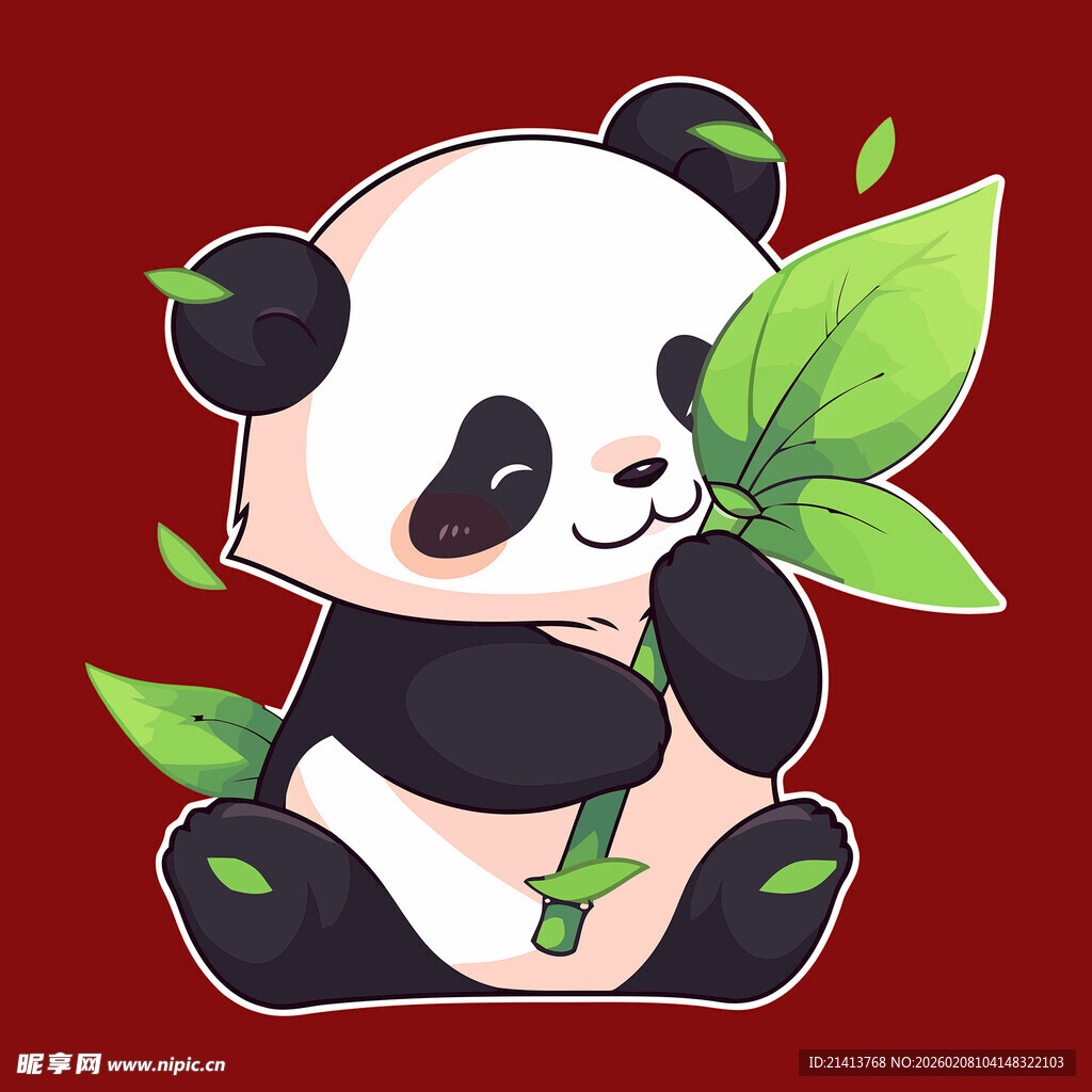 可爱熊猫抱绿叶