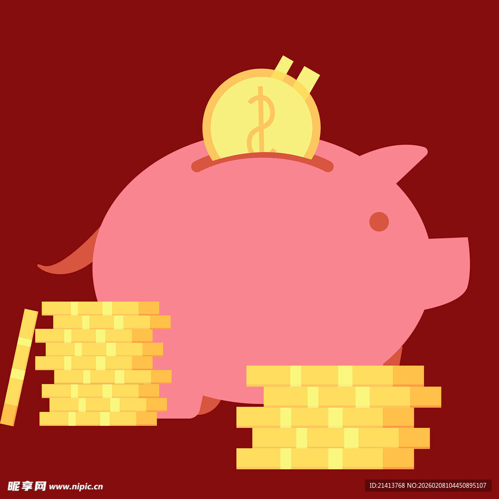 小猪存钱罐与金币财富图