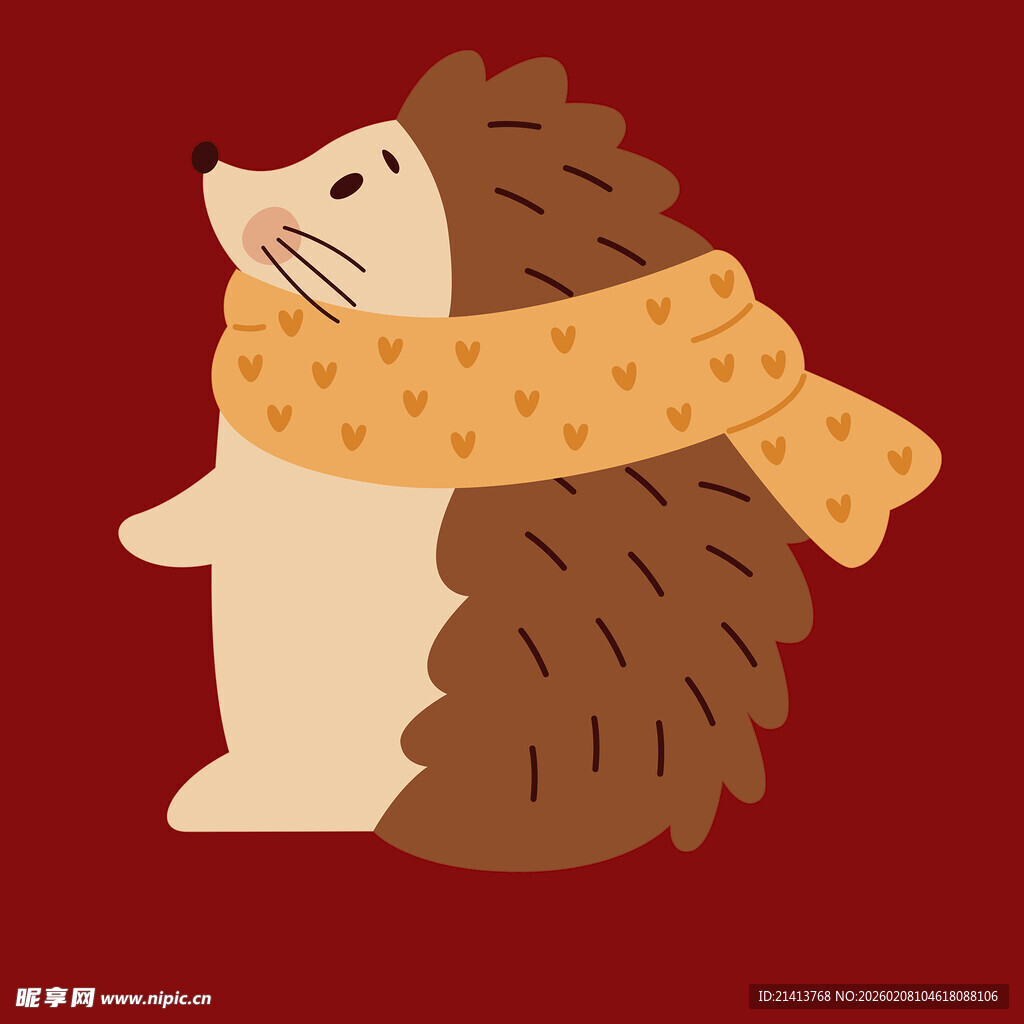 戴围巾的可爱小刺猬