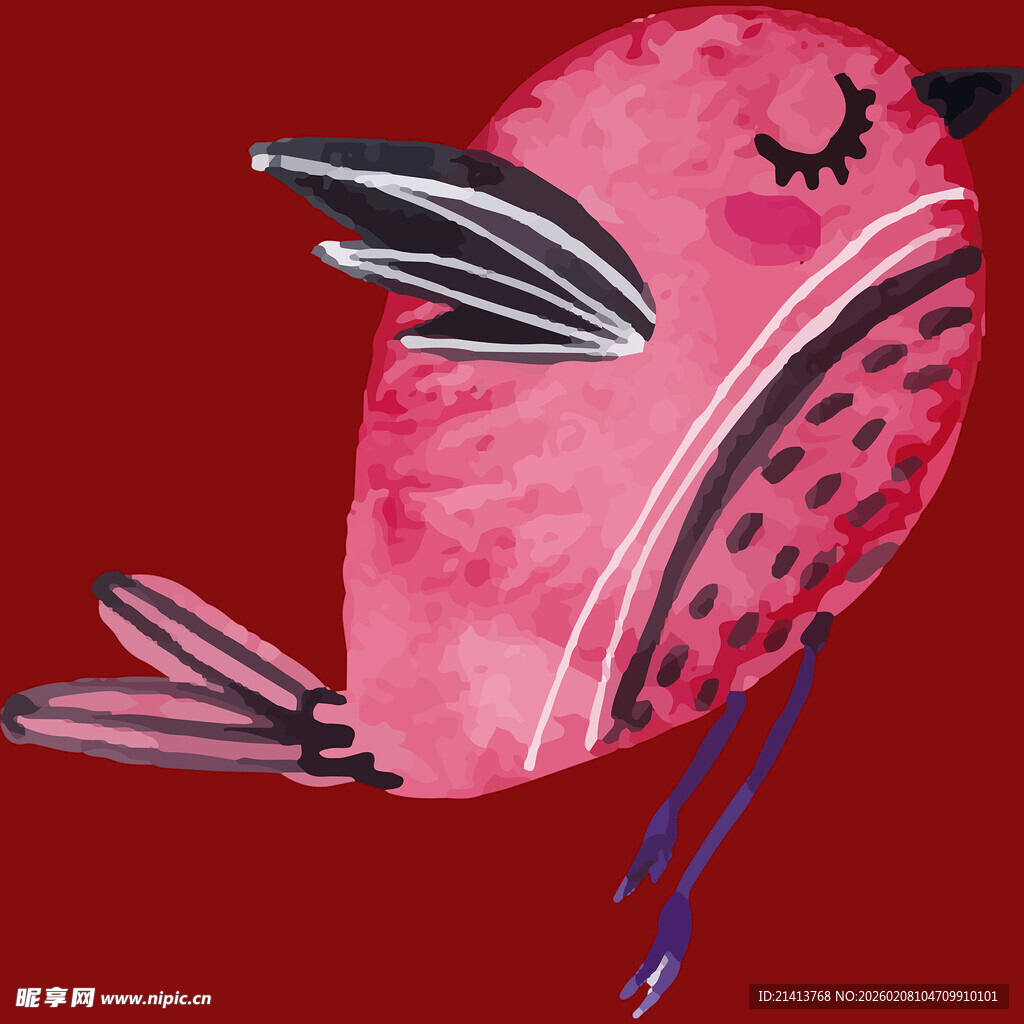 粉色梦幻小鸟插画
