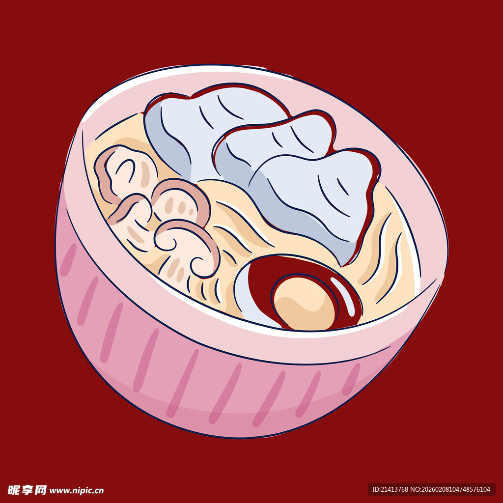 卡通风格的美味馄饨面