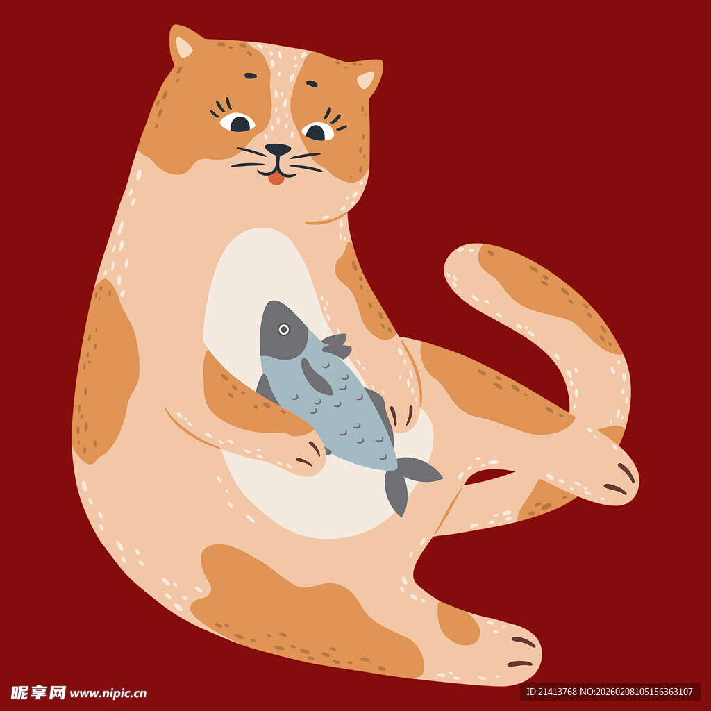 橘猫抱鱼惬意躺卧