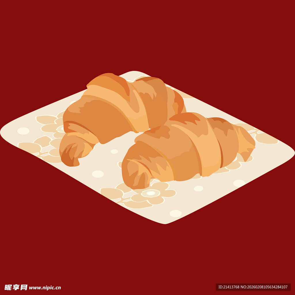 美味牛角面包摆放在盘中