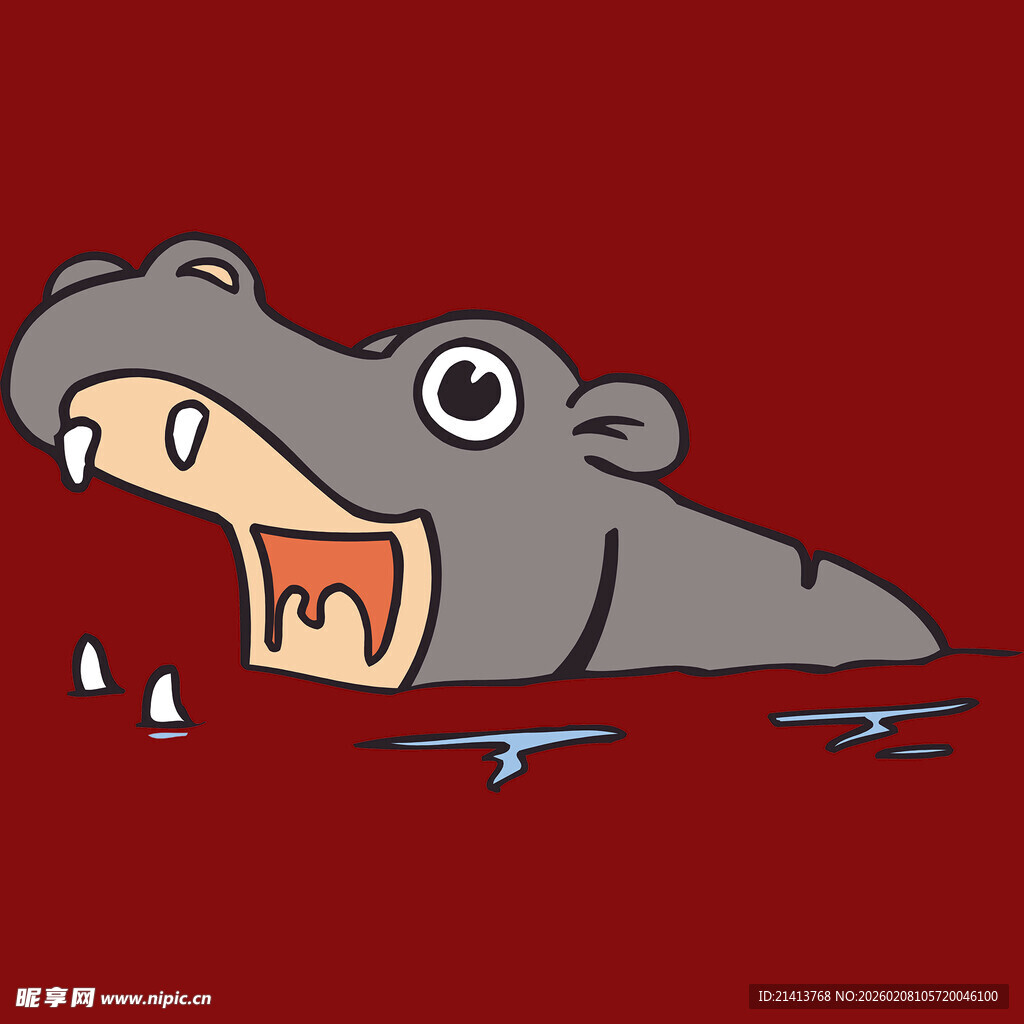 张嘴的河马在水中