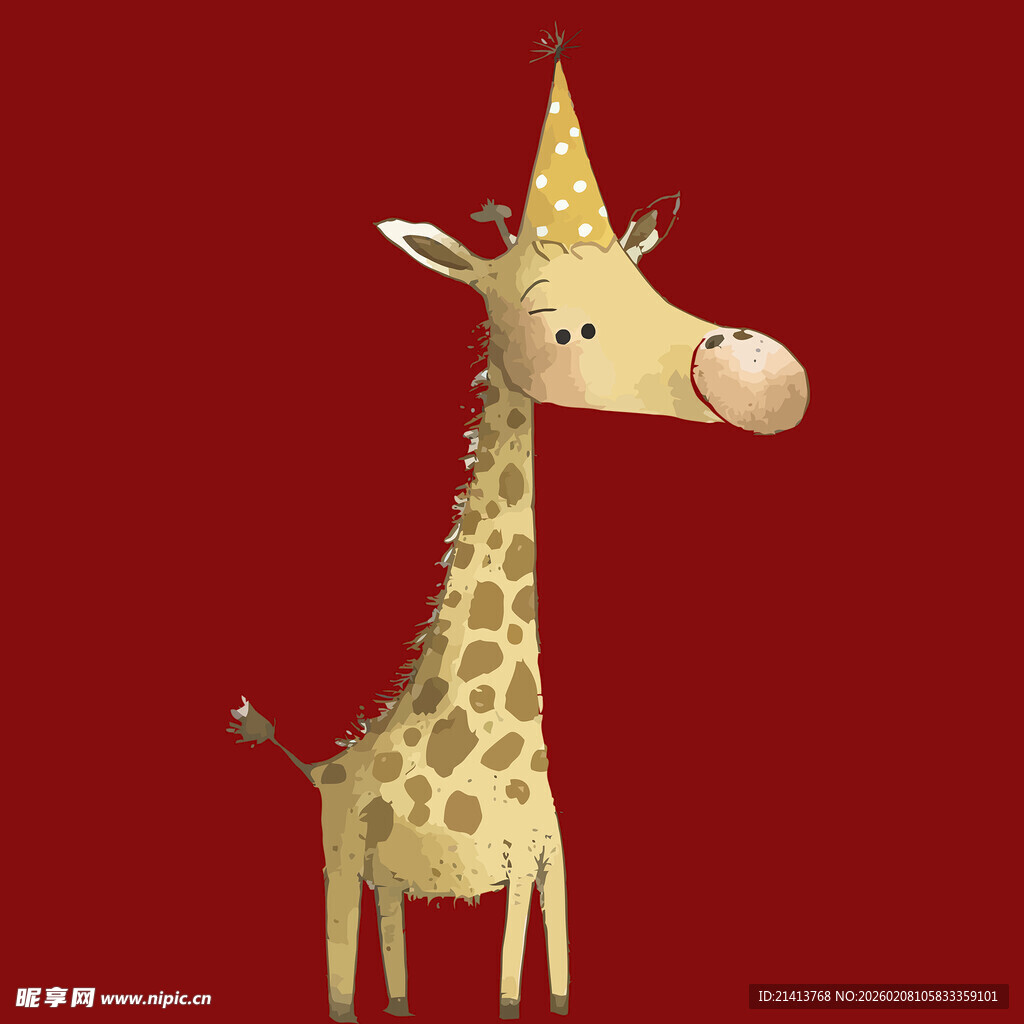 卡通长颈鹿红色背景形象