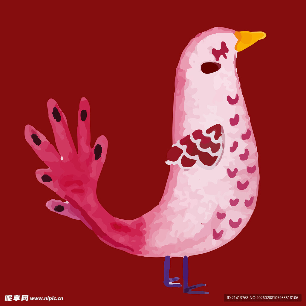 粉色爱心小鸟插画