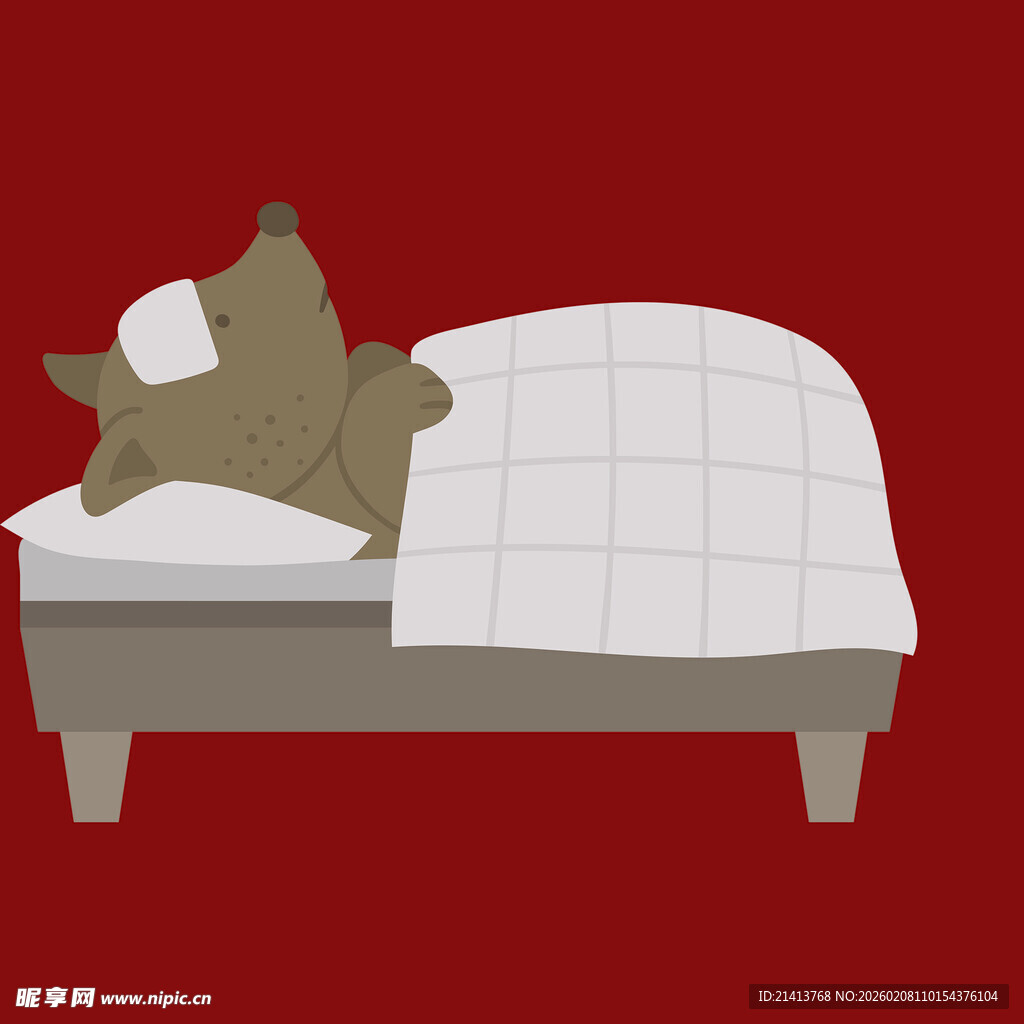 卧床休息的卡通小熊