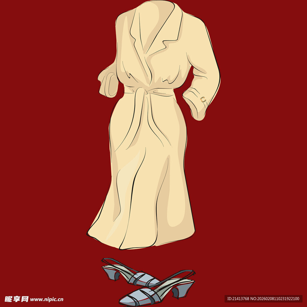 长款浴袍与精致高跟鞋