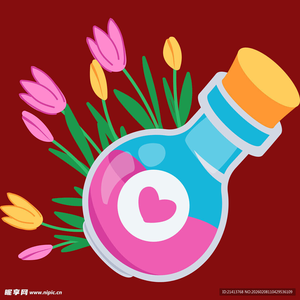 爱心药剂与绽放花朵