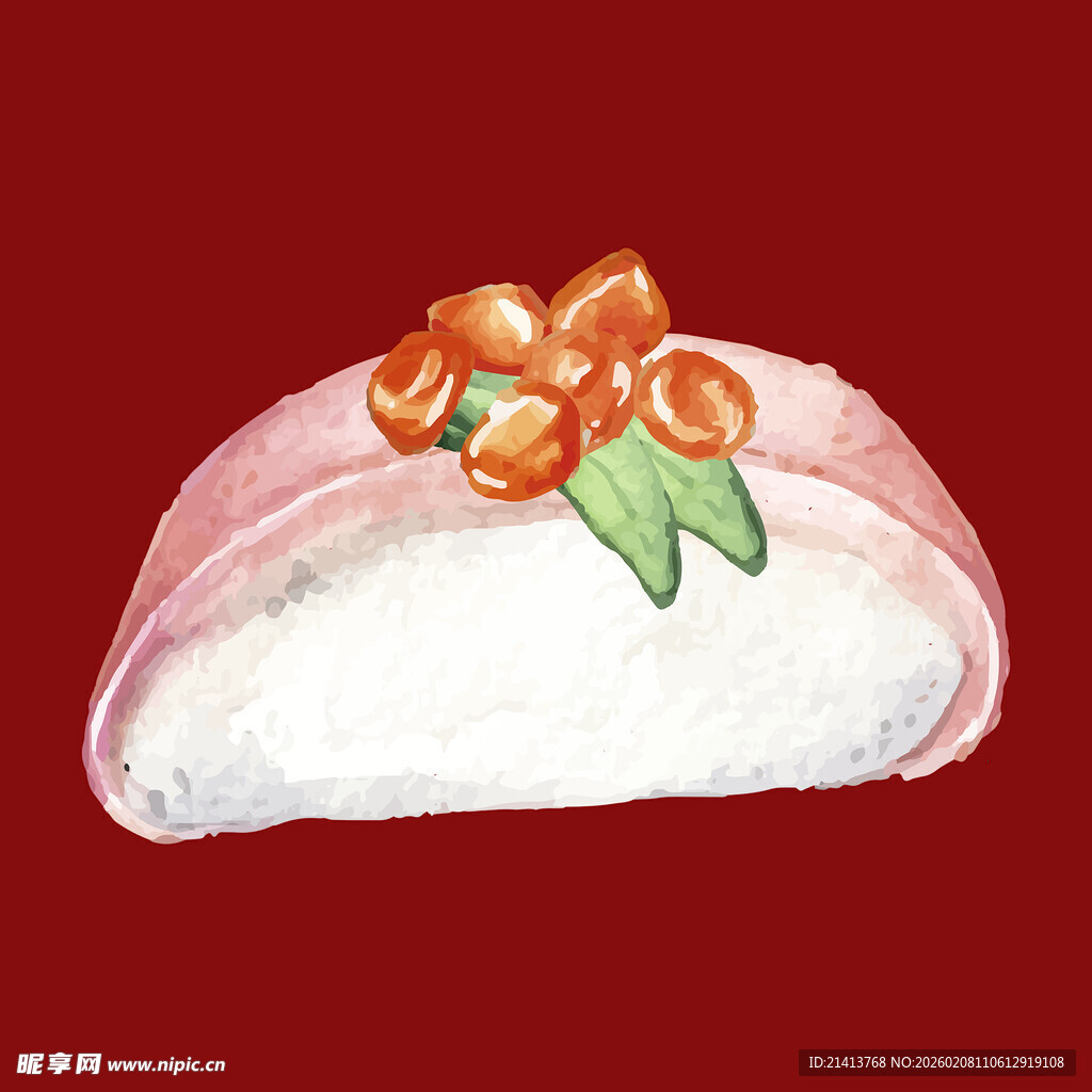 手绘粉色寿司配橙色装饰