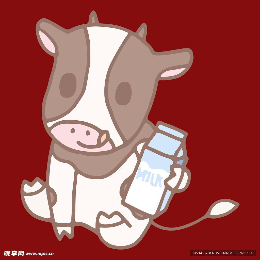 可爱小牛手持奶瓶