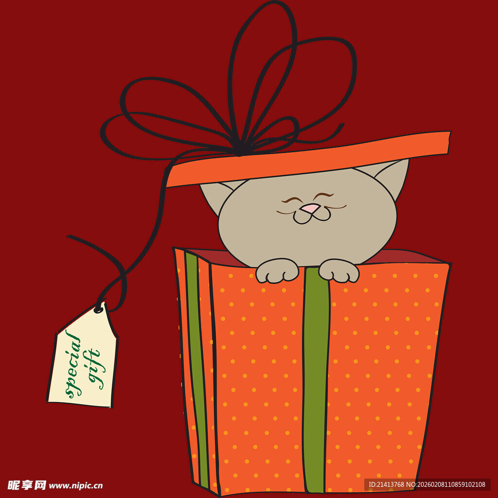 礼盒中探头的可爱猫咪