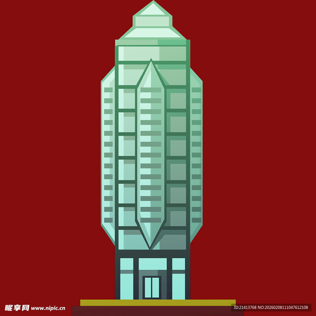 红色背景中的现代高楼