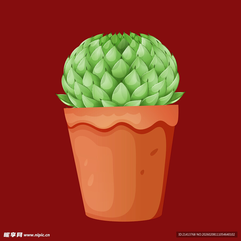 红色花盆中的绿色仙人掌