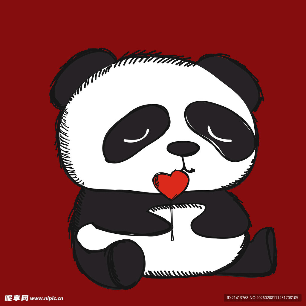 可爱熊猫手持红心