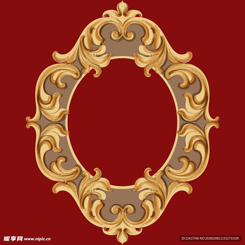 金色雕花椭圆边框图案