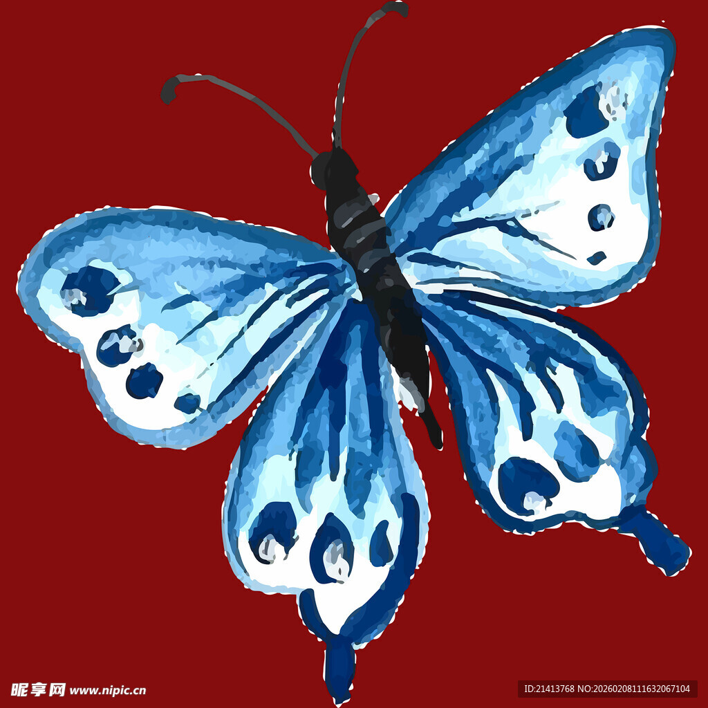 蓝色水彩蝴蝶插画