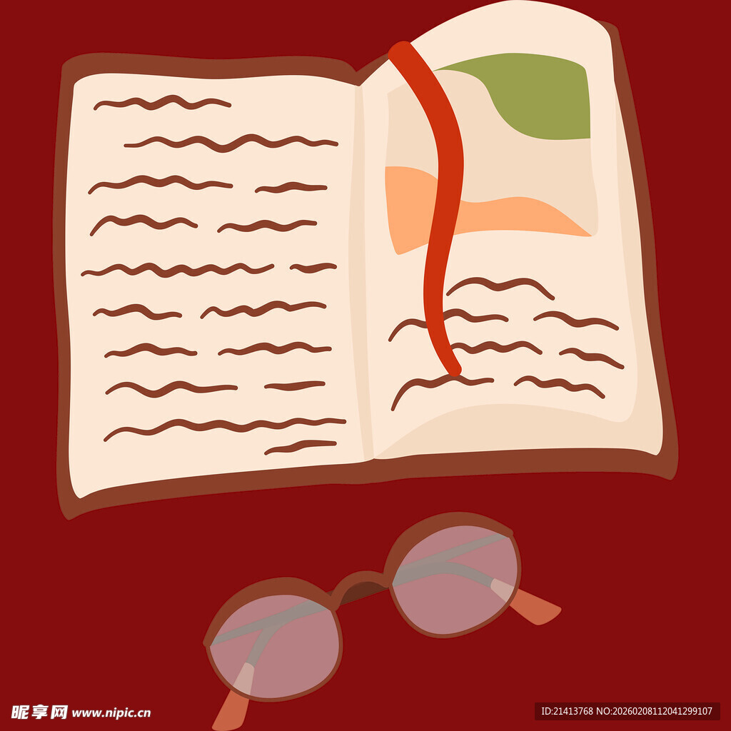 翻开的书与复古眼镜