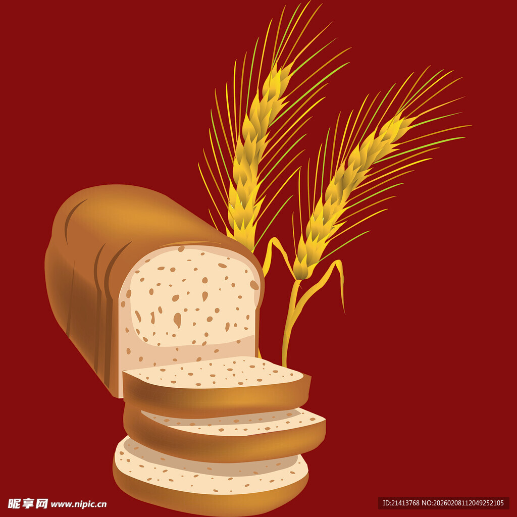 切片面包与麦穗插画