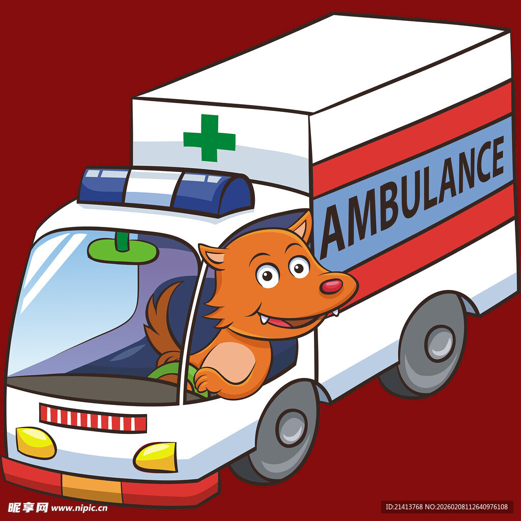 卡通犀牛驾驶的救护车