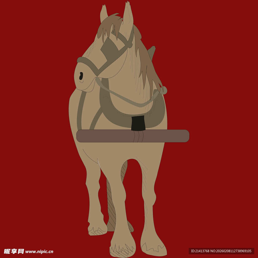 卡通风格的驮物马匹形象