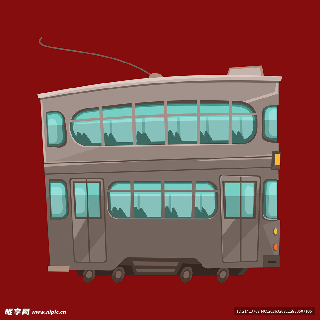 复古双层有轨电车插画