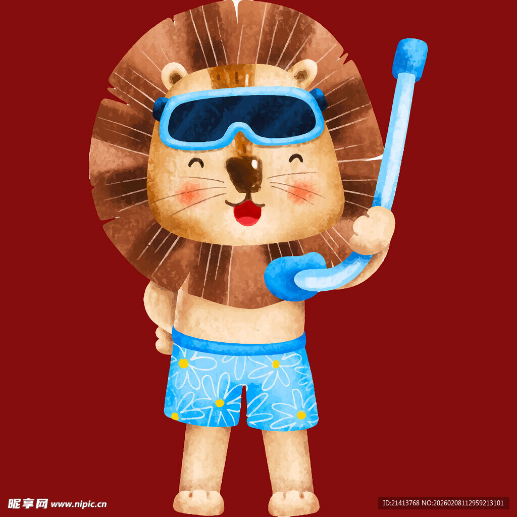 戴护目镜的可爱狮子潜水员