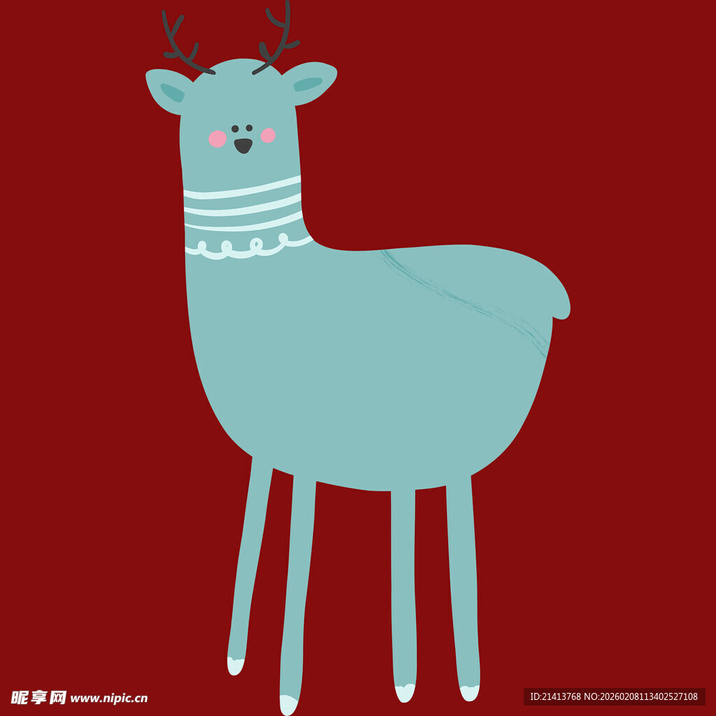 可爱浅蓝色驯鹿插画