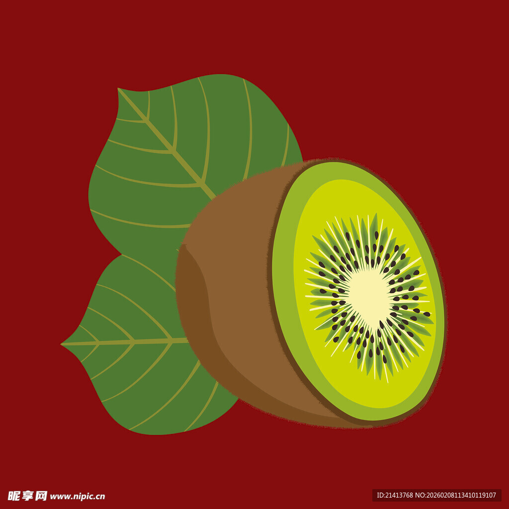 切开的猕猴桃与绿叶