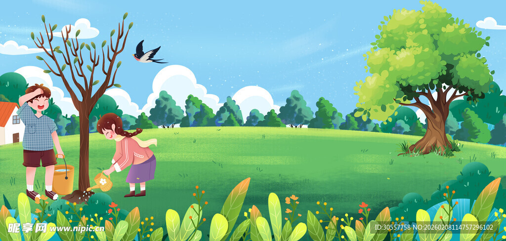 简约清新312植树保护环境背景