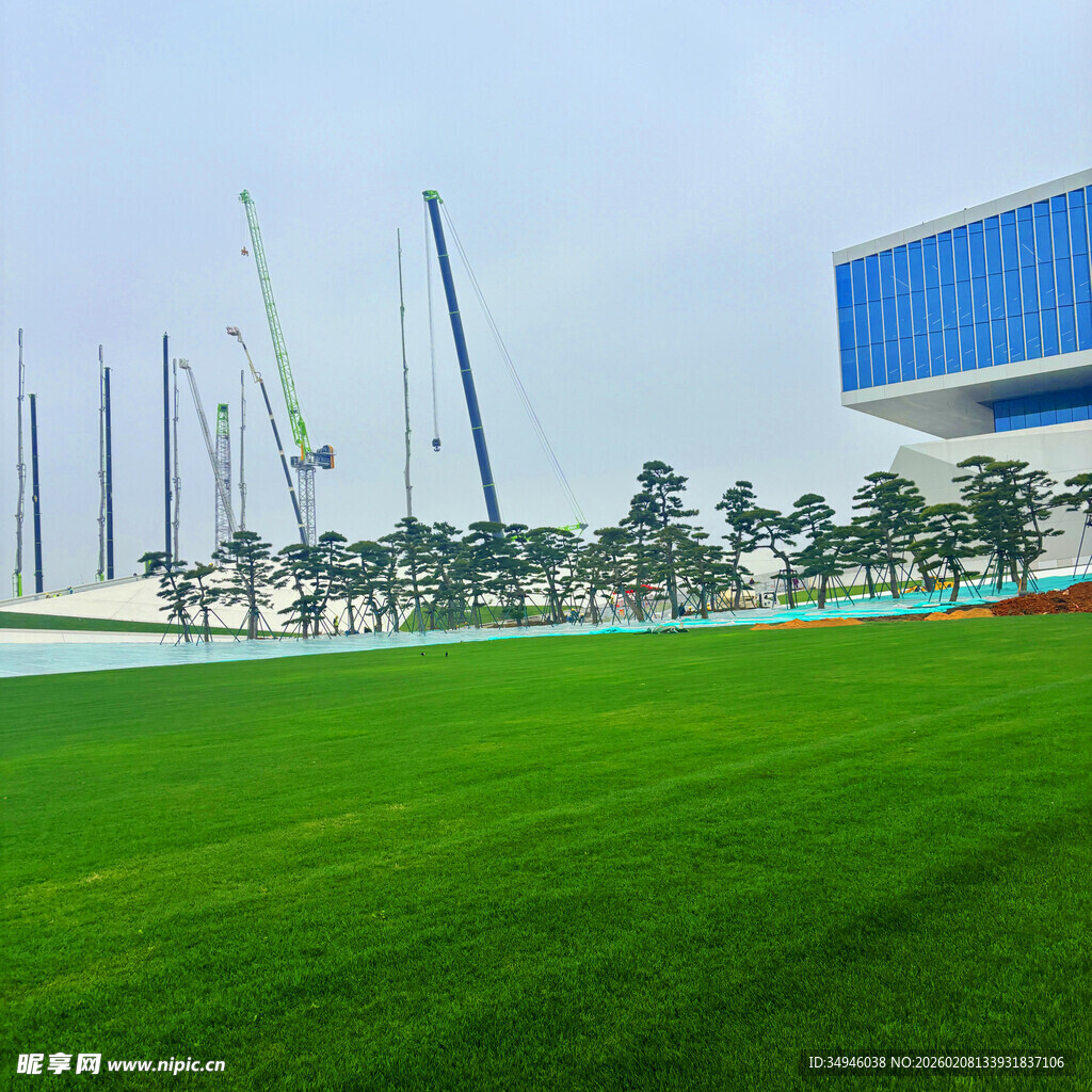 绿茵场畔的现代建筑景观