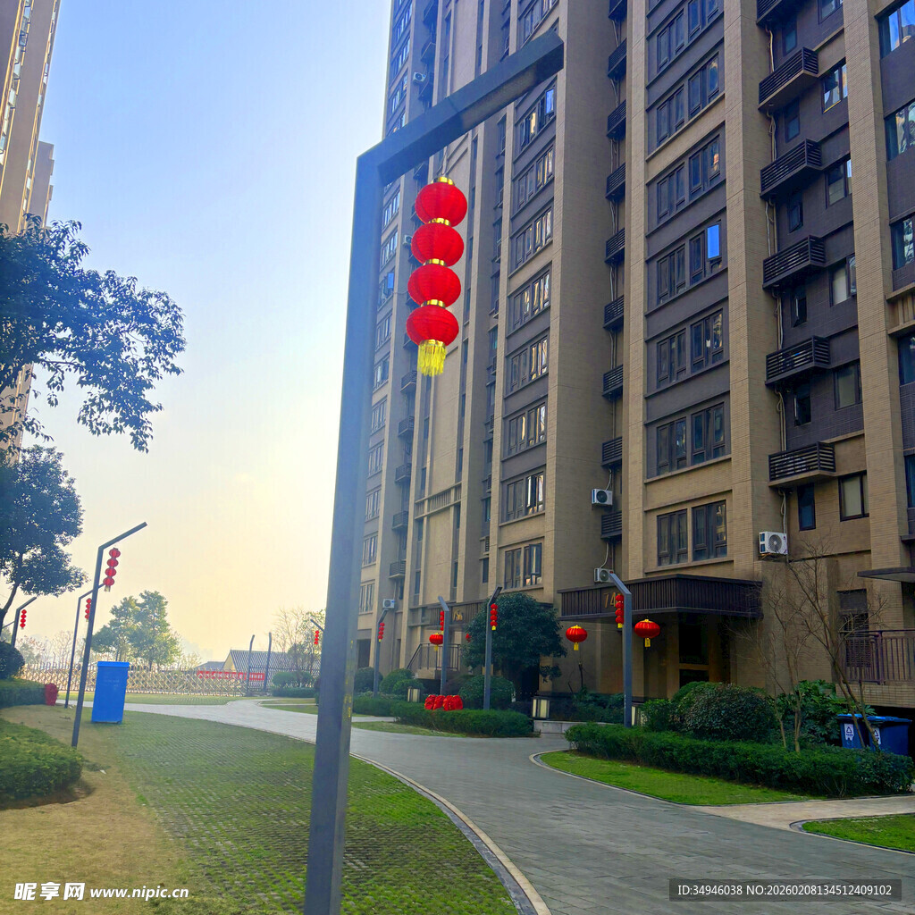 小区道路旁的中式景观灯饰