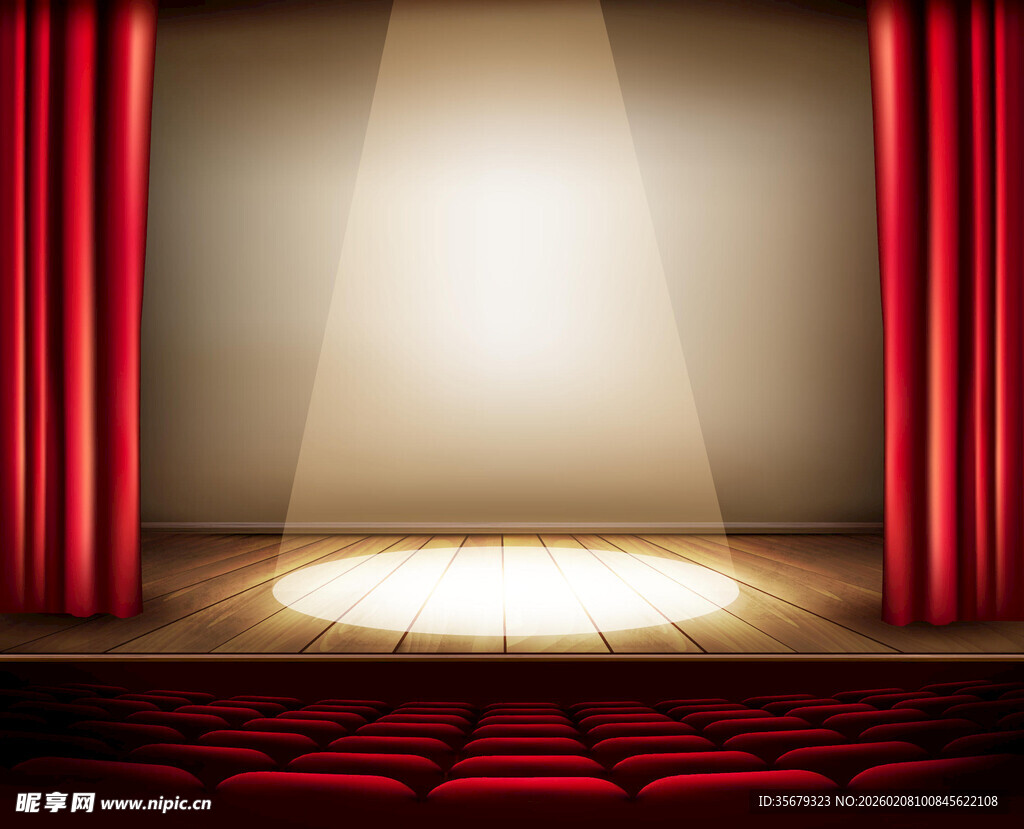 红色舞台幕布灯光场景
