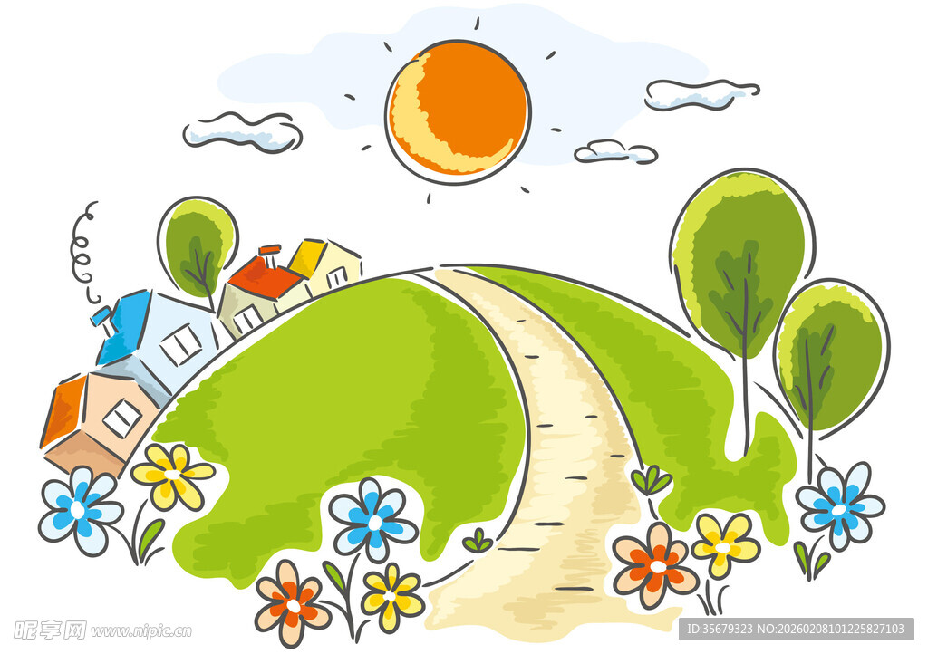 田园风光手绘插画