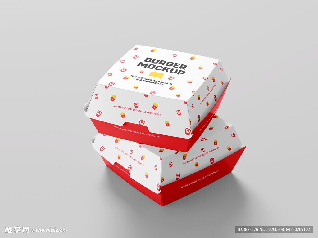 叠放的外卖汉堡包装纸盒展示样机