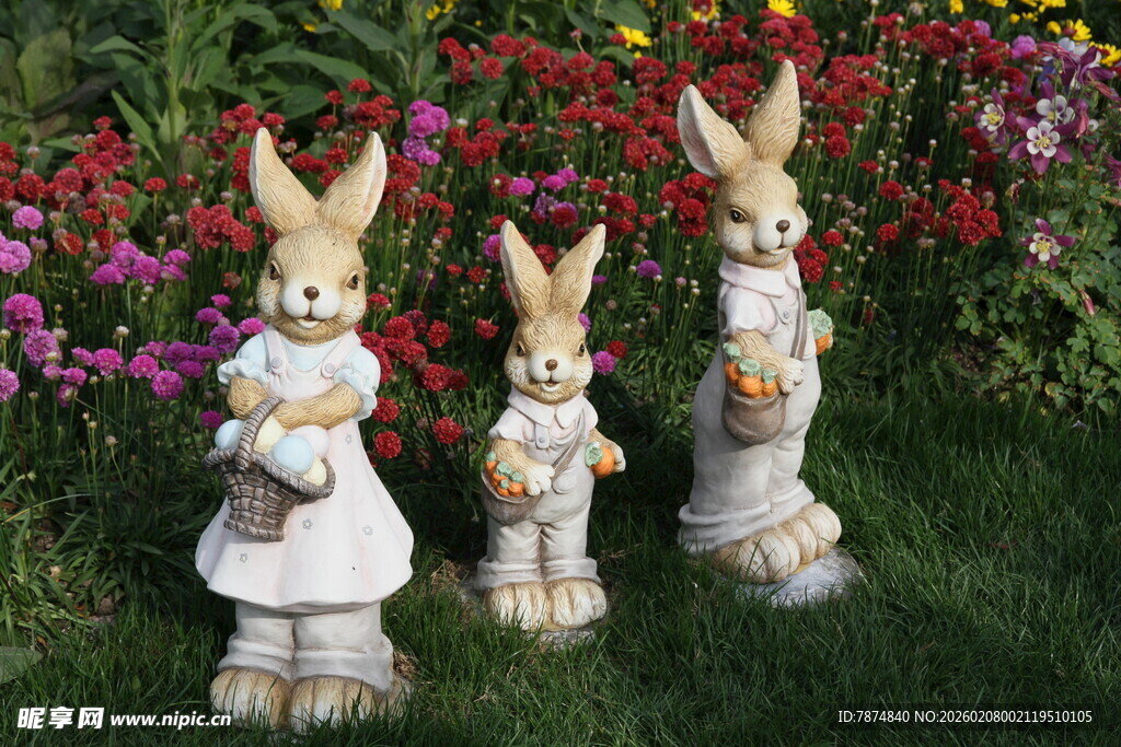 花园中的可爱兔子雕像