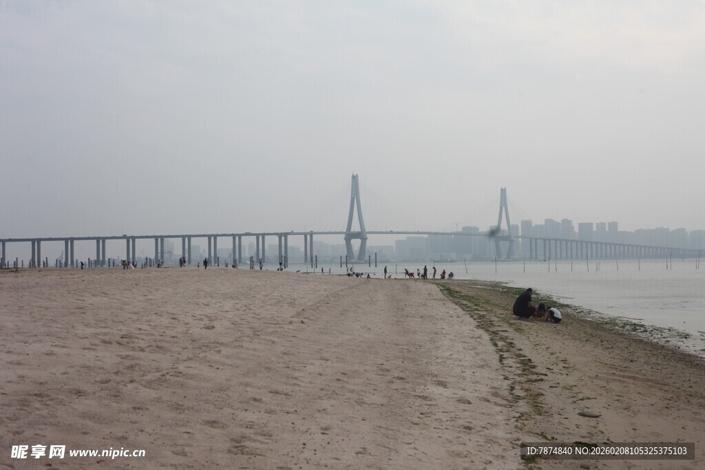 湛江江边大桥与沙滩景致
