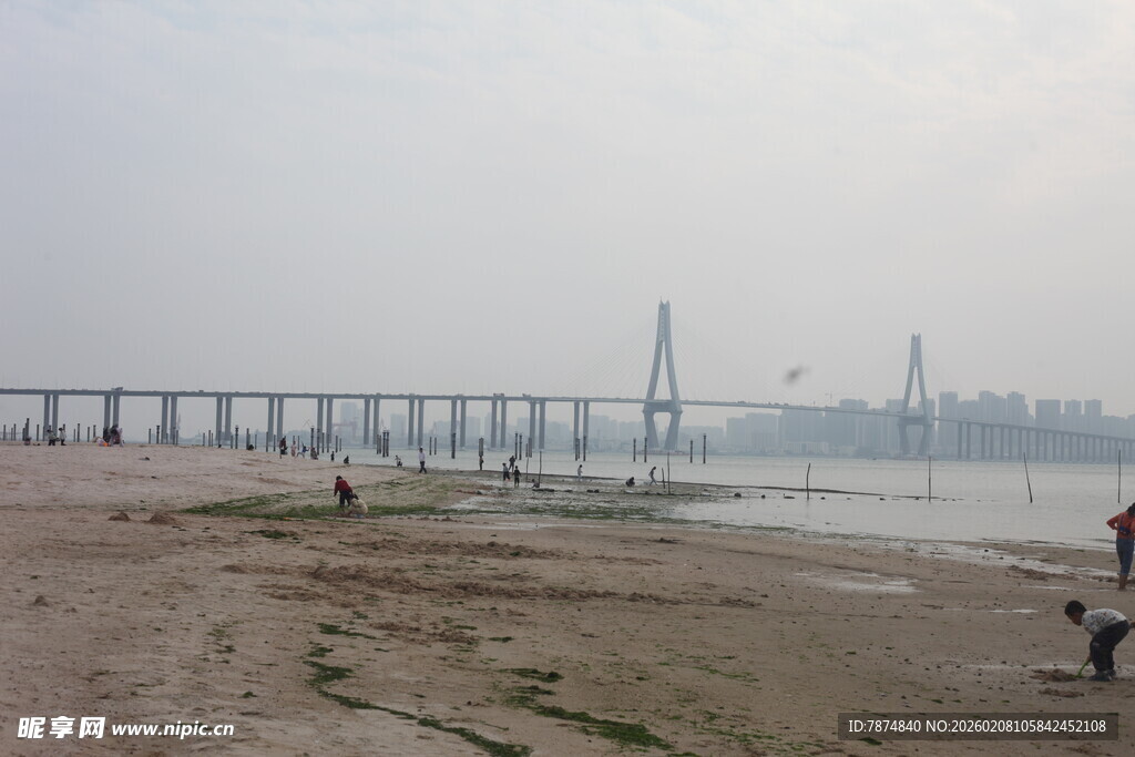 湛江江边大桥下的休闲场景