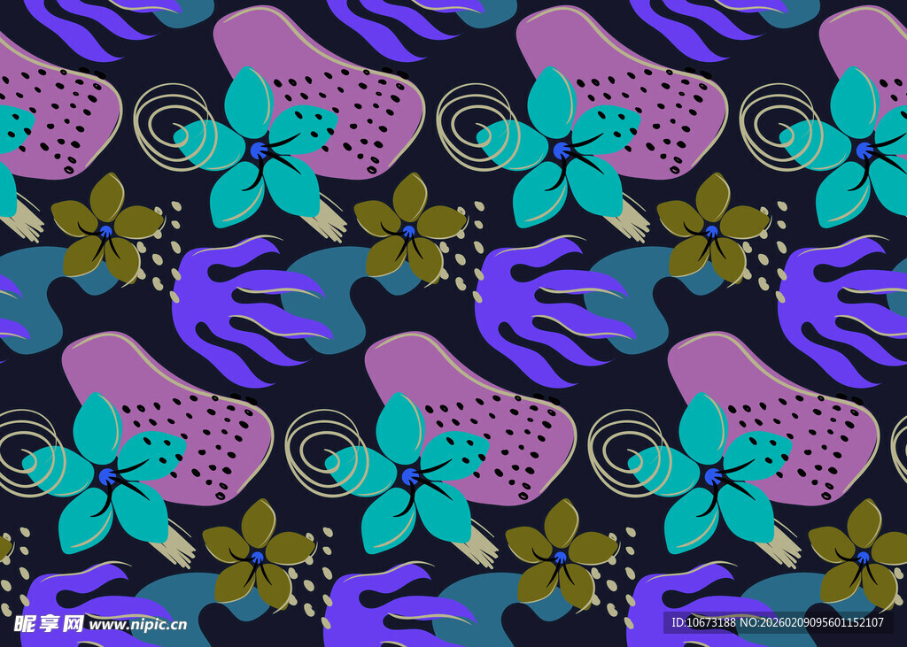 多彩花卉图案无缝背景