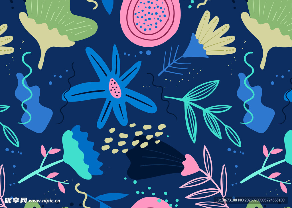 梦幻多彩植物花卉图案