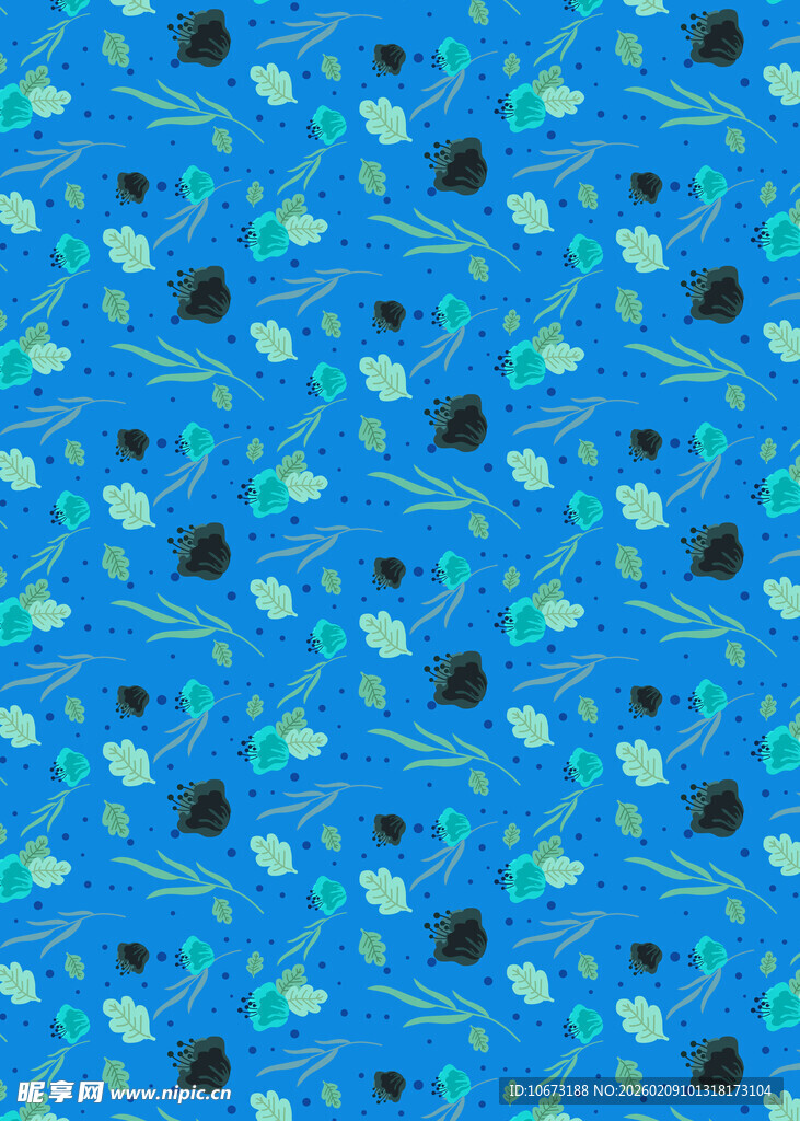 蓝色底心形图案印花布料