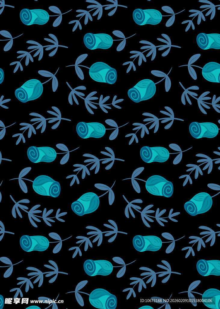 蓝色章鱼图案黑色背景纹理