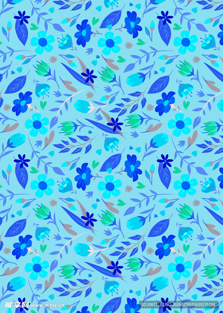 蓝绿花卉图案背景纹理
