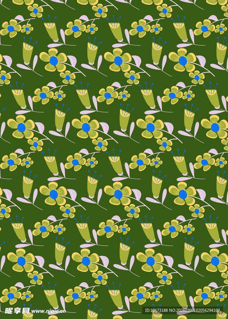 绿色背景的卡通植物图案