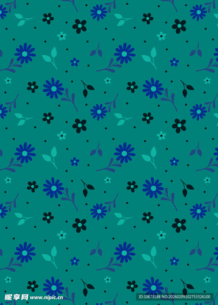 蓝花绿底花卉图案背景