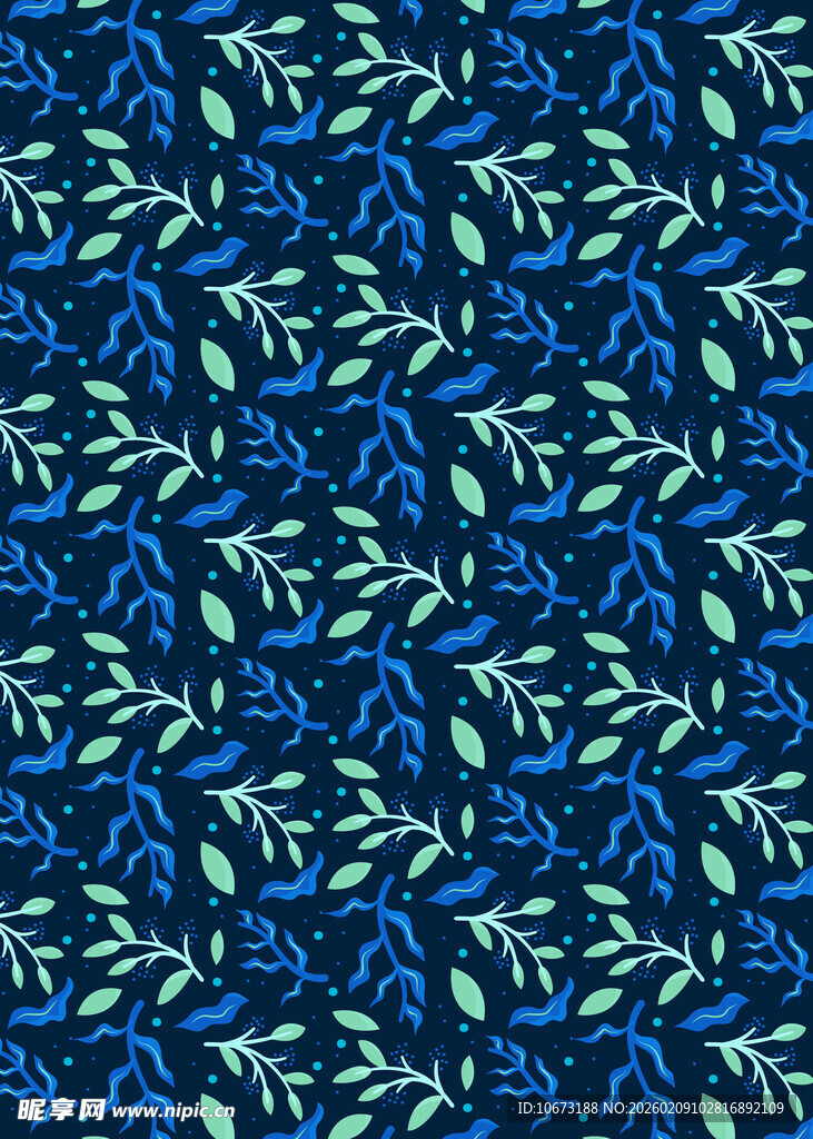 蓝色植物图案纹理背景